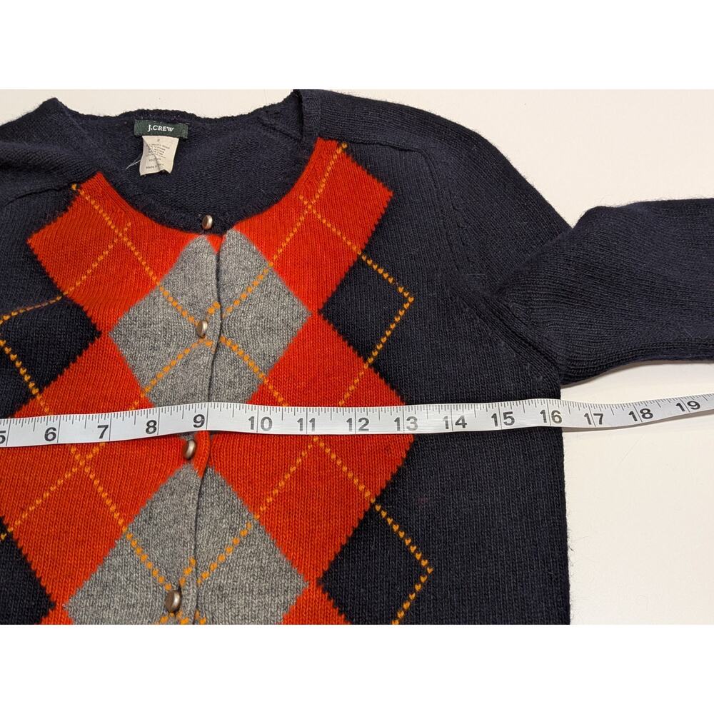J Crew Cashmere Blnd Argyle Sweater Knit Cardigan Women’s Size Sm Orange/Navy - Picture 6 of 7